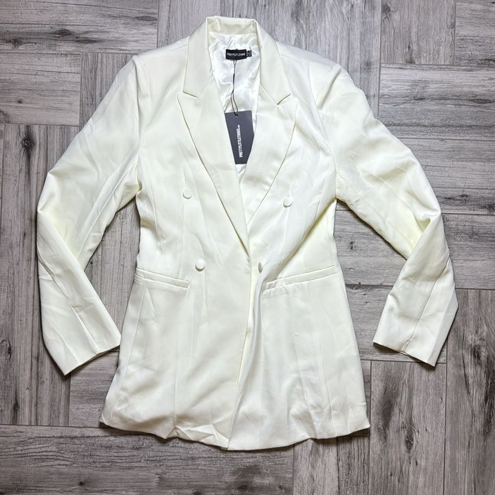 Cream Double Breasted Woven Blazer Size US 10